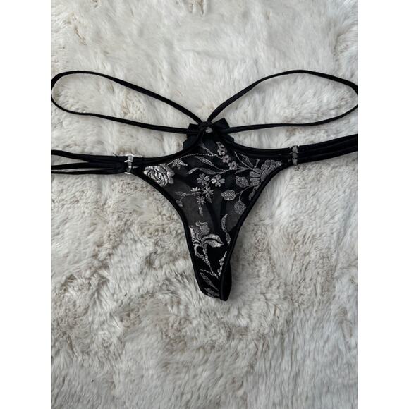 Honey Birdette STELLA🖤 Black Silver Floral 3 Piece Set 34DDD, S, S Thong - Picture 10 of 11